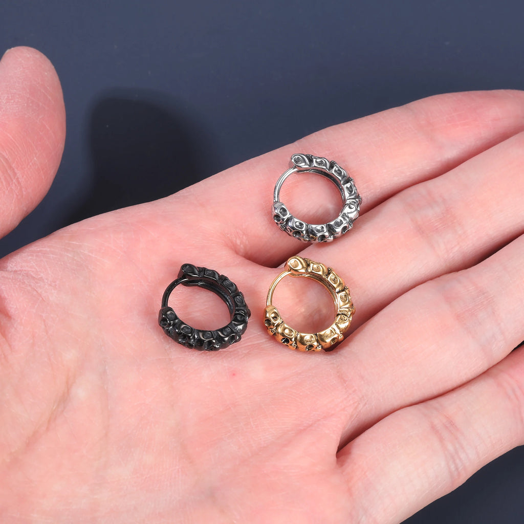 ZS Stainless Steel Earring Jewelry Punk Rock Black Earring Women Skull Hoop Earring Skull Round Earring Men Piercing Jewelry