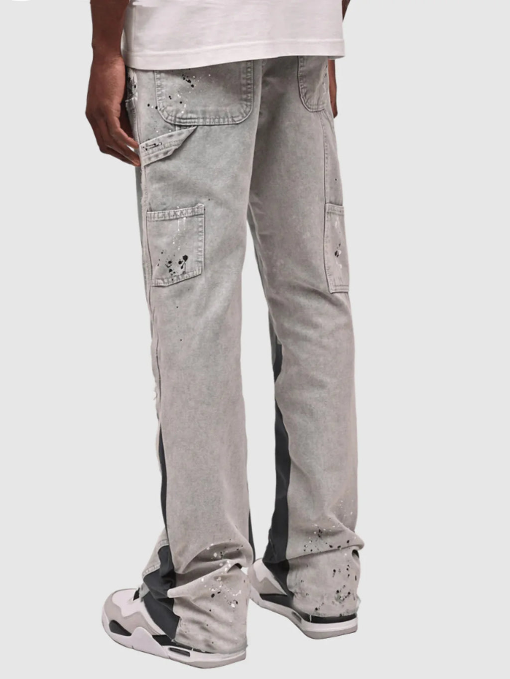 Men's Denim Work Pants workwear, Elastic Patch Denim Layered Flared Pants, Spring New Style