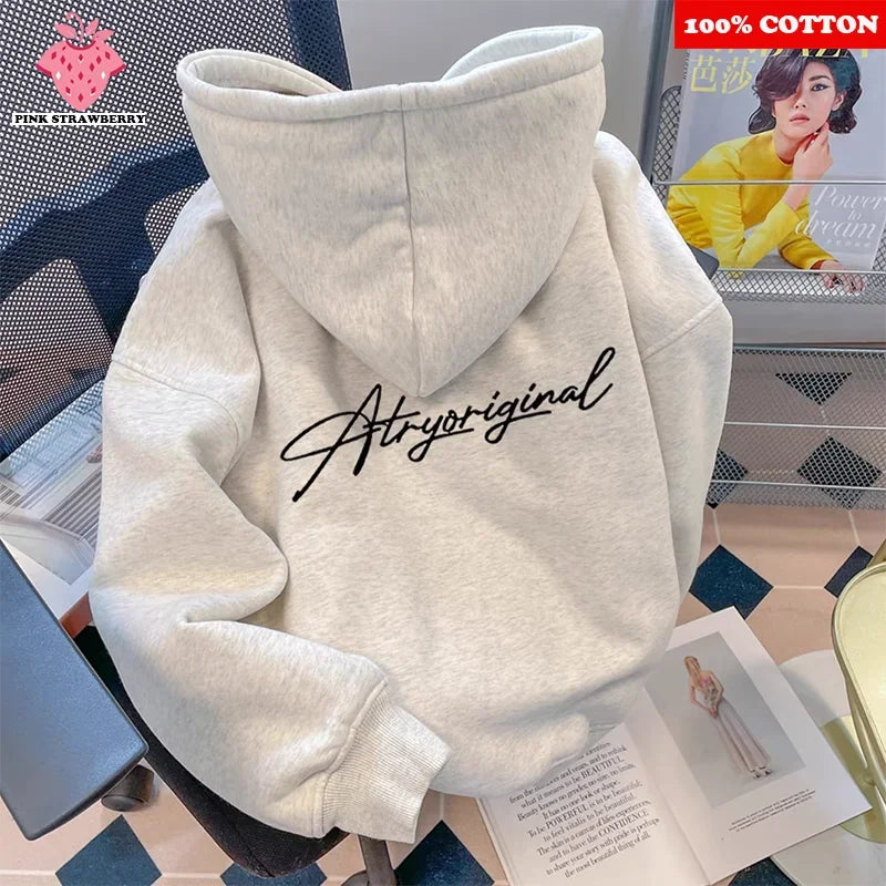 White-gray letter printed hooded sweatshirt for men and women, 25 autumn-winter new fashion loose casual Y2K top men's tracksuit