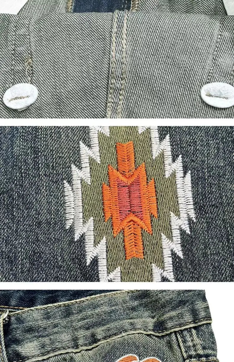 Fashion Brand Retro Washed Pure Cotton Jeans for Men Loose Small Right Angle Personalized Embroidery Versatile Casual Pants