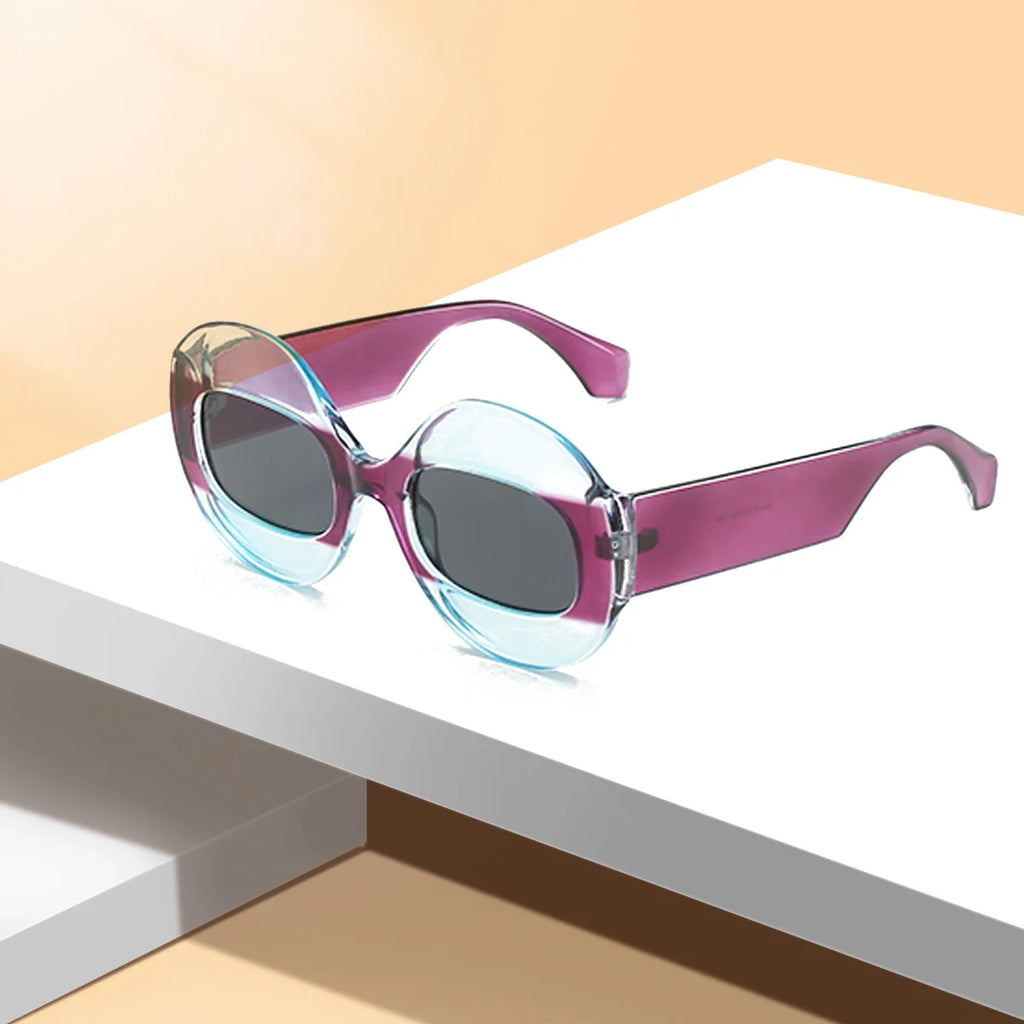 Trendy Hip-hop Men Women Personalized Sunglasses Transparent Two-color Sunglasses Oval Frame Sunglasses Large-sized Glasses