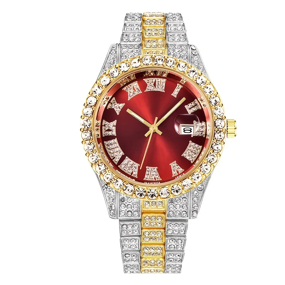 Mens Hip Hop Watch VintagInspired Retro Quartz Timepiece with Oversized Rhinestone Dial and Durable Stainless Steel Band for Men
