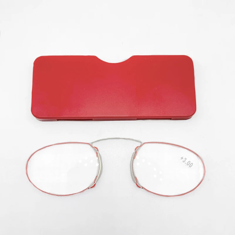 May Flower Rimless Foam Nose Clip On Reading Glasses Mini Portable Lazy Glasses With Alloy Case Men Women +1+1.5+2+2.5+3