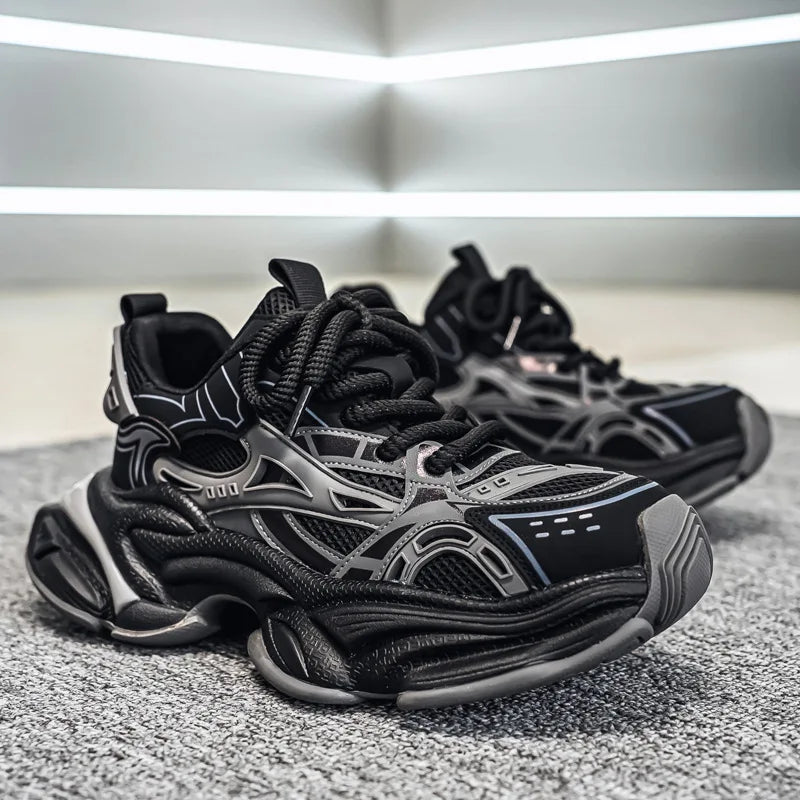 Men's Black Samurai Shoes Soft Bottom Anti-Slip Sports Running Casual Travel Heightening Dad Trendy Shoes Comfortable Breathable