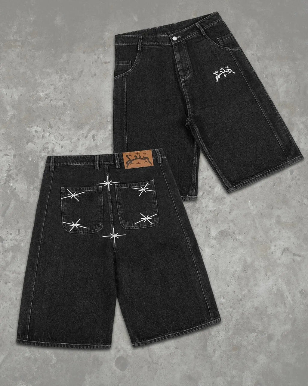 New Divin Street Geometry Graphic Embroidery Baggy Denim Shorts Y2k Retro Hip Hop Trendy Gym Basketball Shorts Men Women Jorts