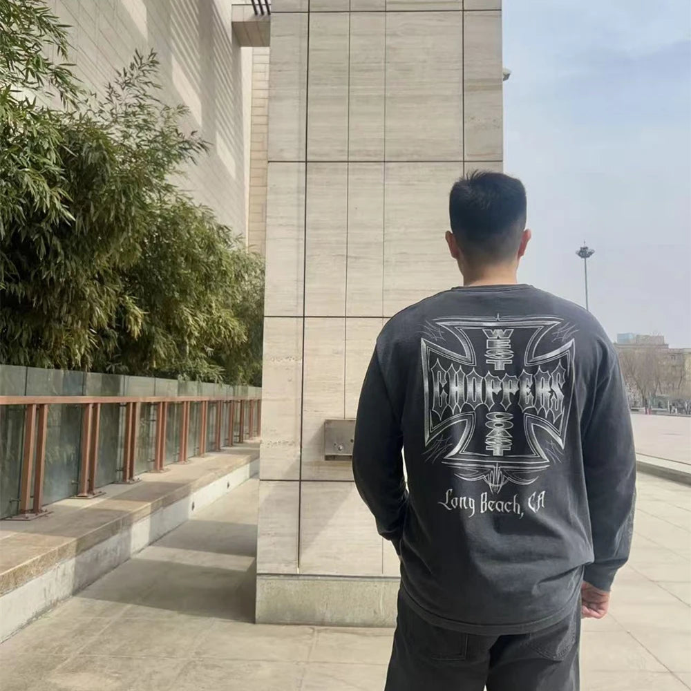 Yao Fashion Streetwear Luxuy Vintage Loose Baggy High Street Sport Autumn High Qualit Cotton Long Sleeve T Shirt For Men Unisex