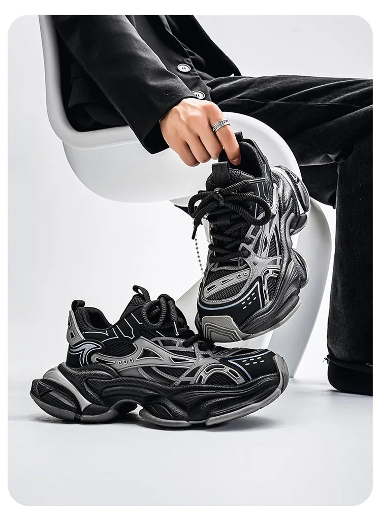 Men's Black Samurai Shoes Soft Bottom Anti-Slip Sports Running Casual Travel Heightening Dad Trendy Shoes Comfortable Breathable