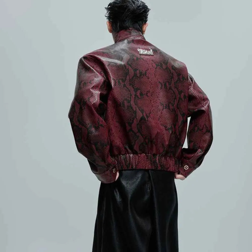 Mens Autumn Jacket Python Texture Jewel Embellished Jacket Streetwear Fashion Nightclub Cropped Top Men'S Clothing 2025 New