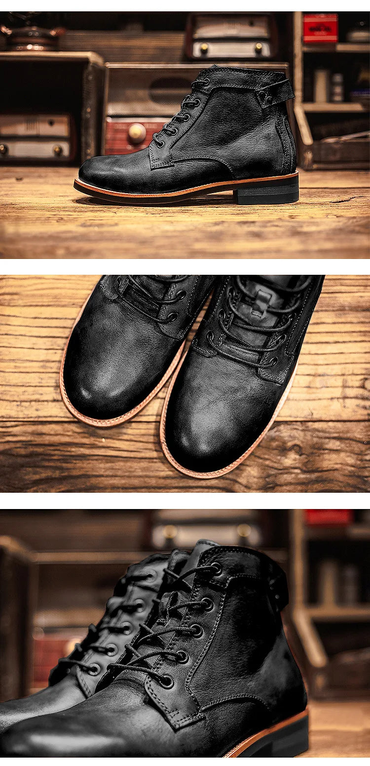 Handmade Leather Men Boots Retro Round Toe Ankle Boots for Men  Luxury Punk Street Style Mens Motorcycle Boots botas para hombre