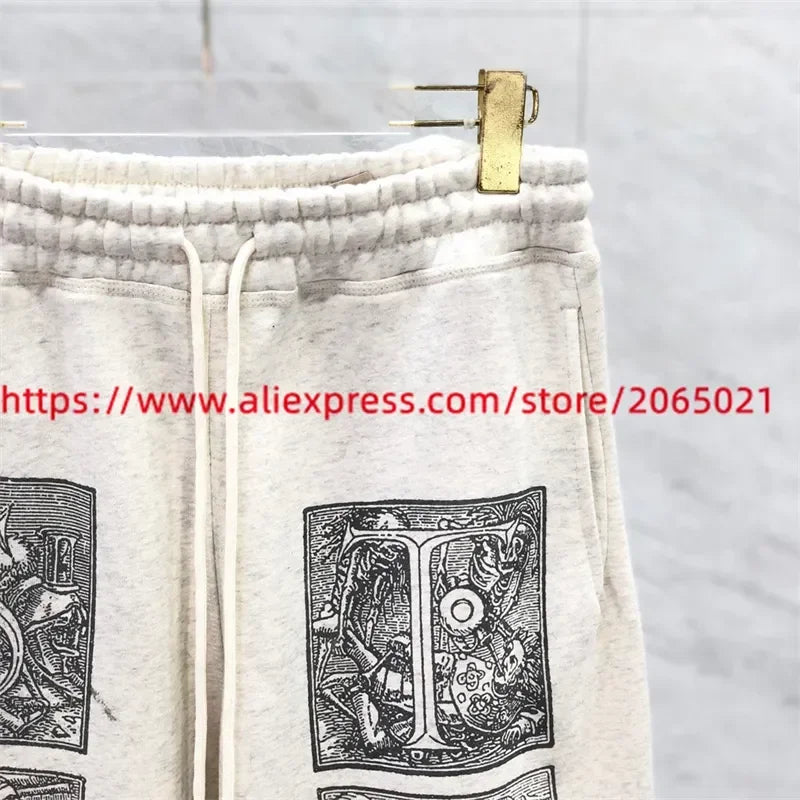Sanskrit Printing Apricot Saint Sweatpants Men Women Jogger Drawstring Pants