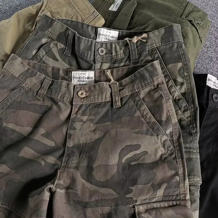 Harajuku Fashion Streetwear Summer Shorts Men's Camo Cargo Knee Length Work Twill Cotton Loose Fit Camouflage Shorts for Men