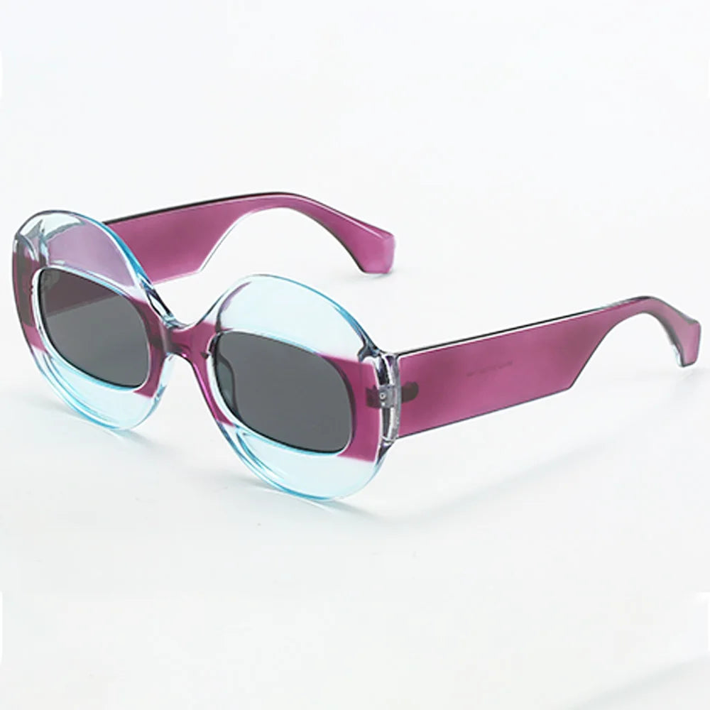 Trendy Hip-hop Men Women Personalized Sunglasses Transparent Two-color Sunglasses Oval Frame Sunglasses Large-sized Glasses