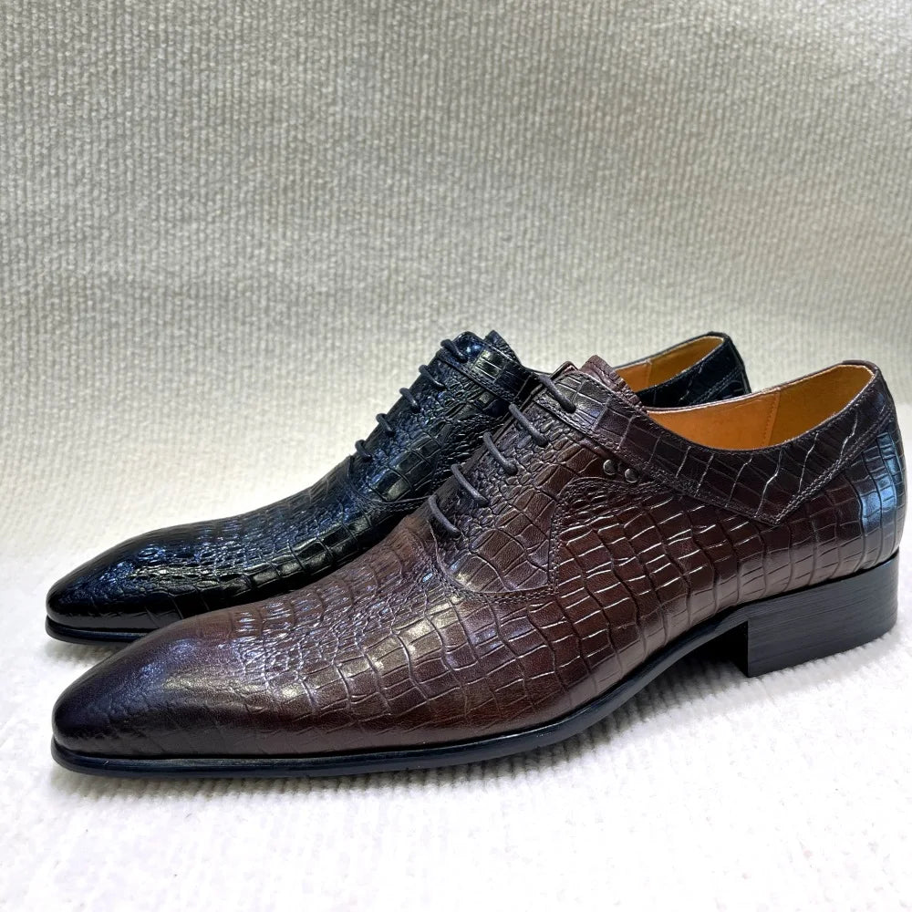 Italian Luxury Men's Pointed Toe Oxford Shoes Black Coffee Leather Lace-Up Dress Shoes for Wedding Office Business Formal Wear