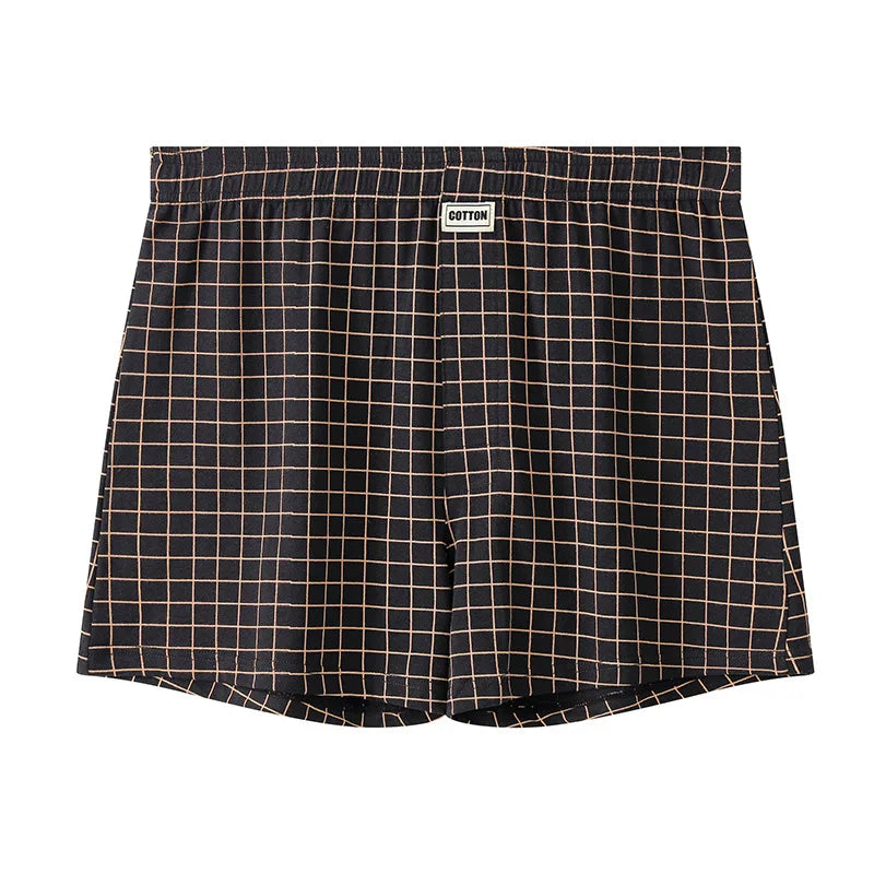 Men's Aro Shorts Underwear Fashion Plaid Boxers Cotton Loose Thin Breathable Underpants Pouch Home Pajamas Knickers Slip Homme