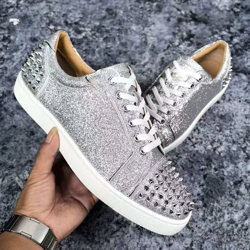 mens fashion punk hip hop dress rivets shoes natural leather studded shoe flats platform sneakers brand designer footwear mans