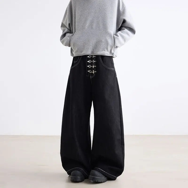 Men's Wear Wide-Leg Denim Pant Baggy Jeans Vintage Threedimensional Cut Curved Knife Jeans Loose Fit Autumn Streetwear New Trend