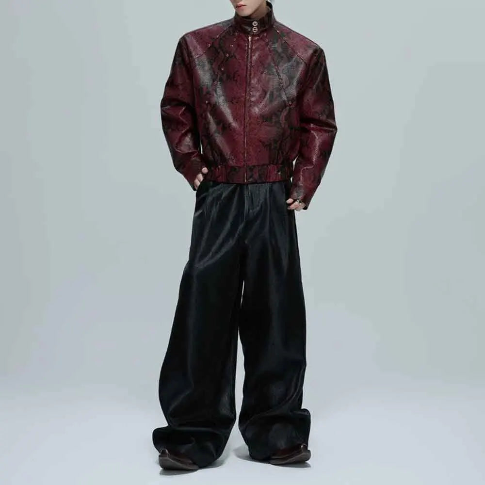 Mens Autumn Jacket Python Texture Jewel Embellished Jacket Streetwear Fashion Nightclub Cropped Top Men'S Clothing 2025 New