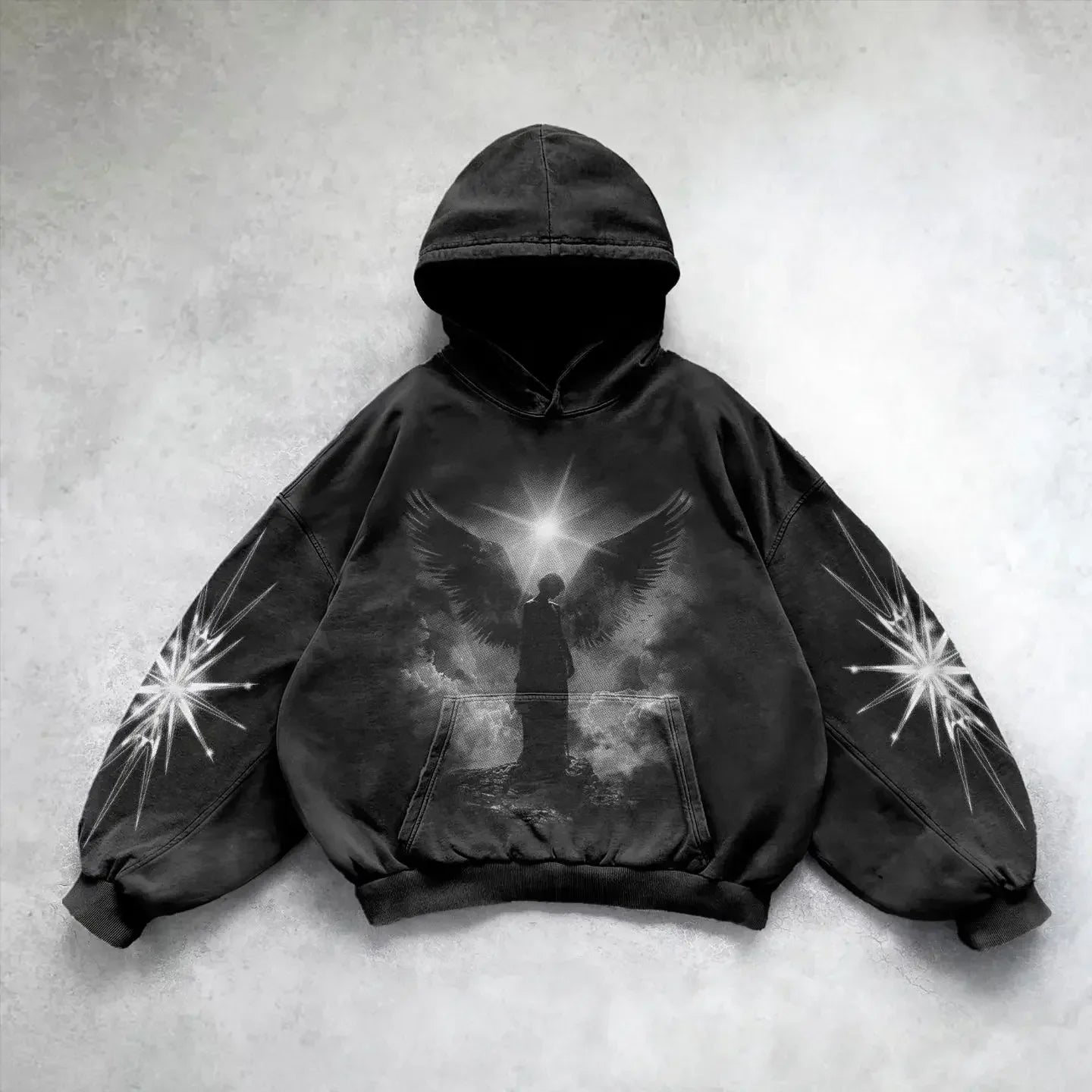 Harajuku y2k gothic white print design pattern black hoodie goth oversized hoodies women streetwear tops sweatshirt men clothing