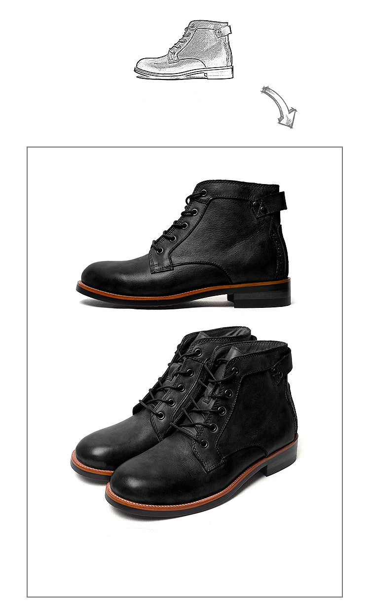 Handmade Leather Men Boots Retro Round Toe Ankle Boots for Men  Luxury Punk Street Style Mens Motorcycle Boots botas para hombre