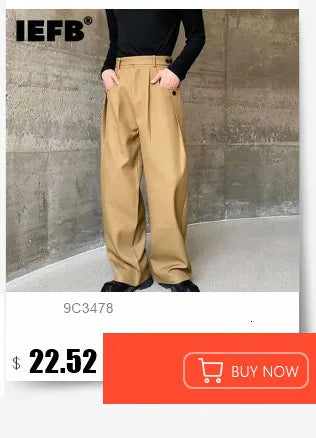IEFB Spring Men's Leather Trousers Rivet Niche Design PU Casual Pants Solid Color Wide Leg Male Streetwear Niche Design 24X3131