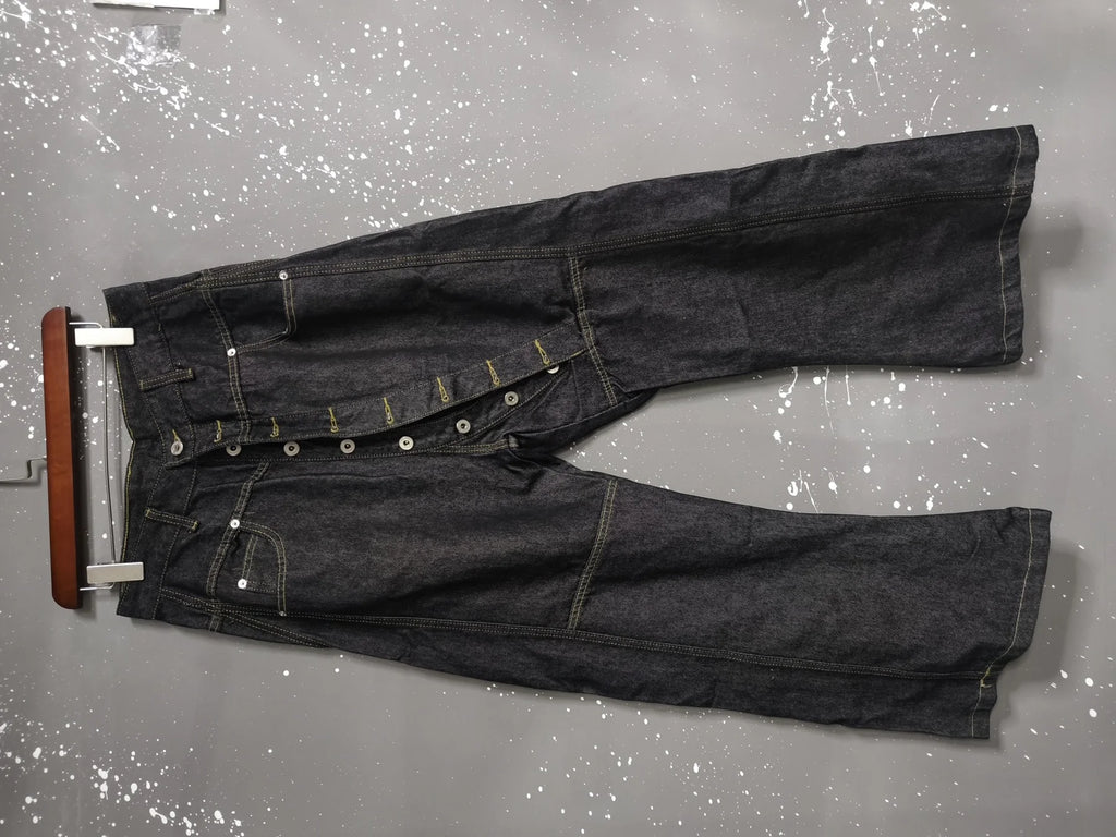 PFNW American High Street Curved Long Button Scimitar Men's Jeans Summer Loose Wide-Leg Pants Trendy Male Trousers 28W8103