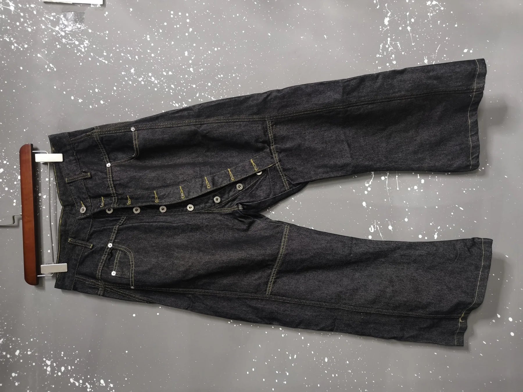 PFNW American High Street Curved Long Button Scimitar Men's Jeans Summer Loose Wide-Leg Pants Trendy Male Trousers 28W8103