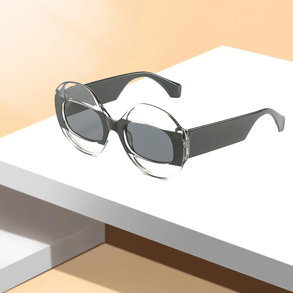 Trendy Hip-hop Men Women Personalized Sunglasses Transparent Two-color Sunglasses Oval Frame Sunglasses Large-sized Glasses
