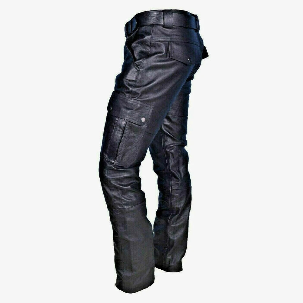 Fashion Faux Leather Pants Men Casual Streetwear Biker PU Pants Motorcycle Multi-Pocket Trousers Spring Autumn Waterproof Pants