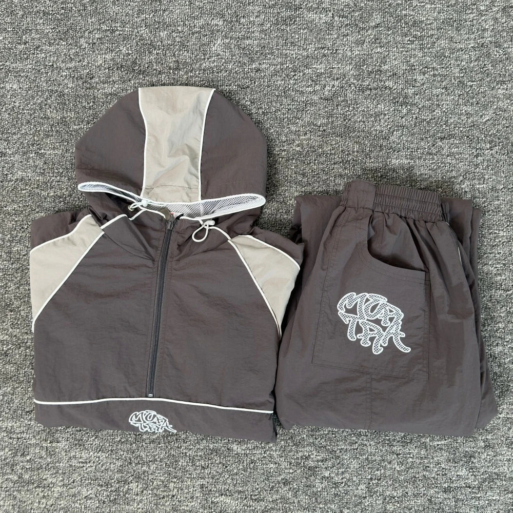 Embroidery Mertra Elastic Waist Inside Mesh Patchwork Drawstring Sweatpants Pants High Quality Vintage Jogger Trousers