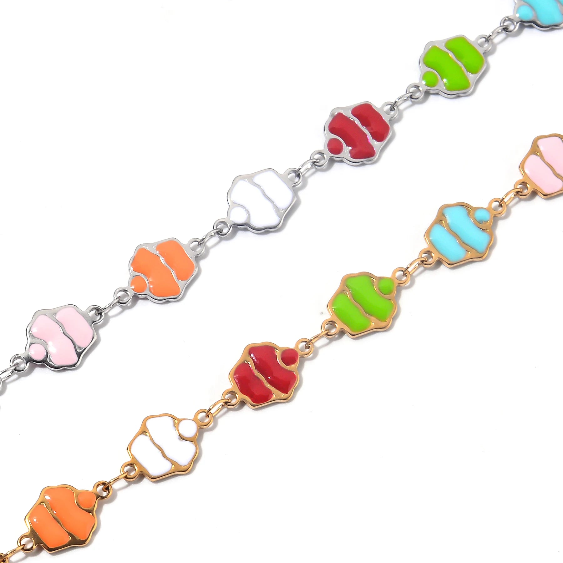 Wholesale 1M Stainless Steel Enamel Cake Chain Colorful Gold Handmade Chains for Women Bracelet Necklaces Jewelry Making Crafts