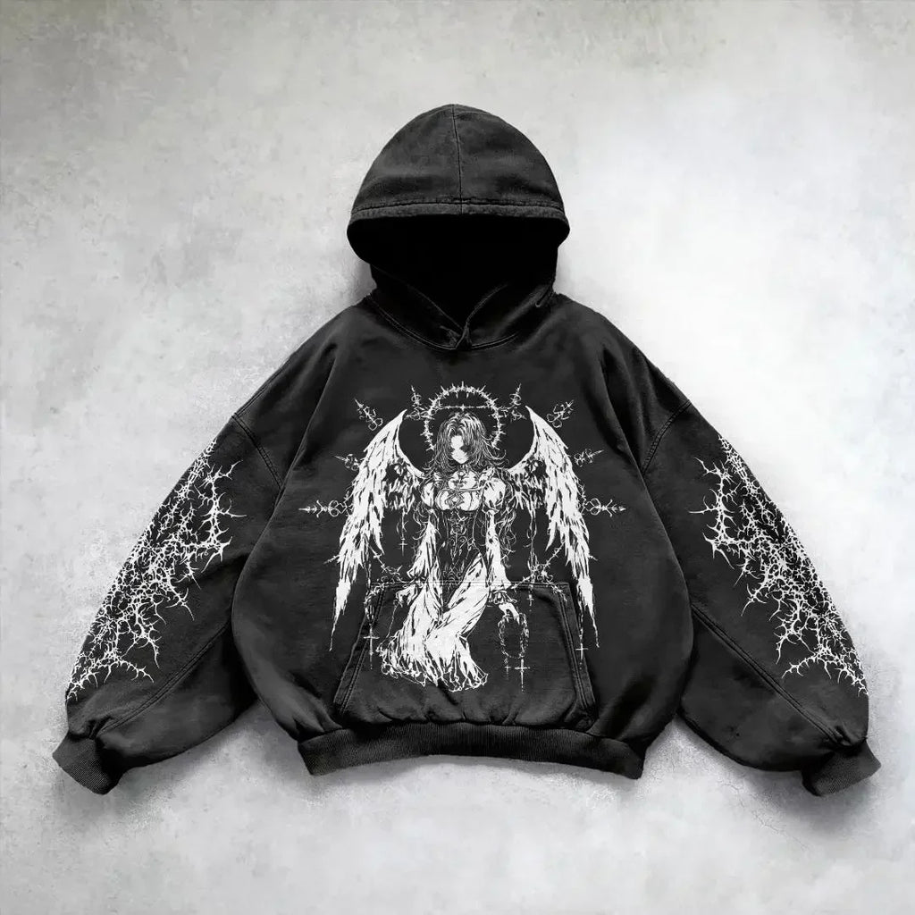 Y2k gothic dark female warrior hoodies men oversized sweatshirt couples punk tops streetwear goth harajuku women men clothing
