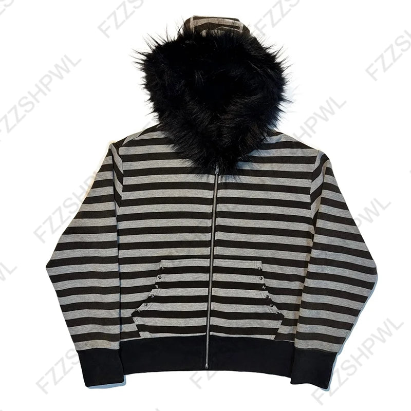 Gothic punk grunge Y2K unisex hoodie 2025 new autumn winter chic cardigan sweatshirt American retro hip-hop aesthetic streetwear