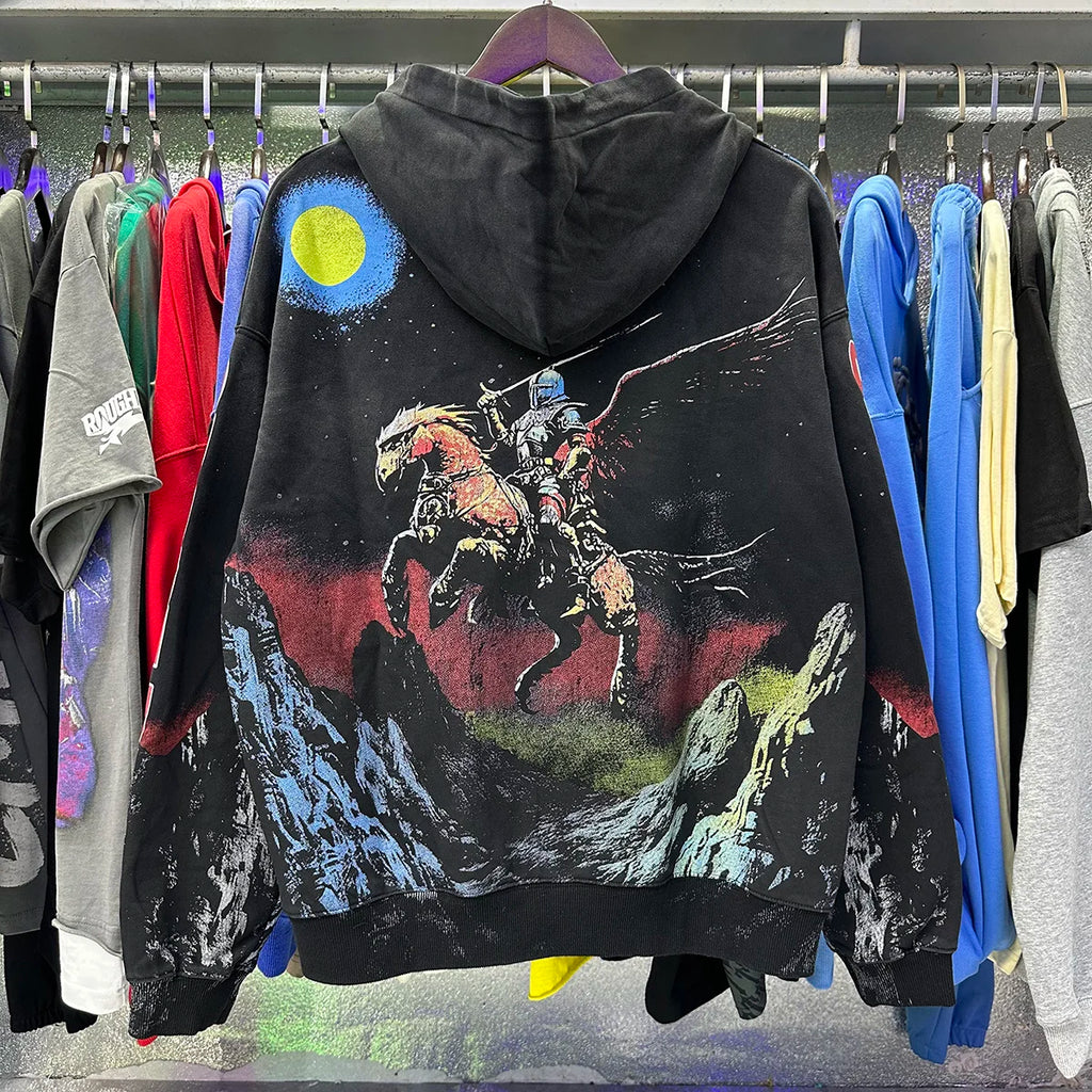 V Valley Sport Dept Knight Waed Cement Print Vintage Hoodie Zipper Open Cardigan Sweatirt Trendy Youth Casual Wear