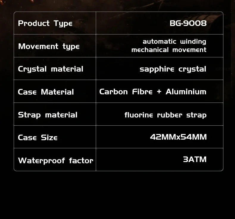 BONEST GATTI Carbon Fiber Case Men Automatic Movement Wristwatch Skeleton Warrior Sapphire Glass Mechanical Watches for Men 2025