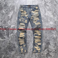 Washed Damaged Embroidery Patches Vintage Denim Jeans Men Women 1:1 Best Quality Pants