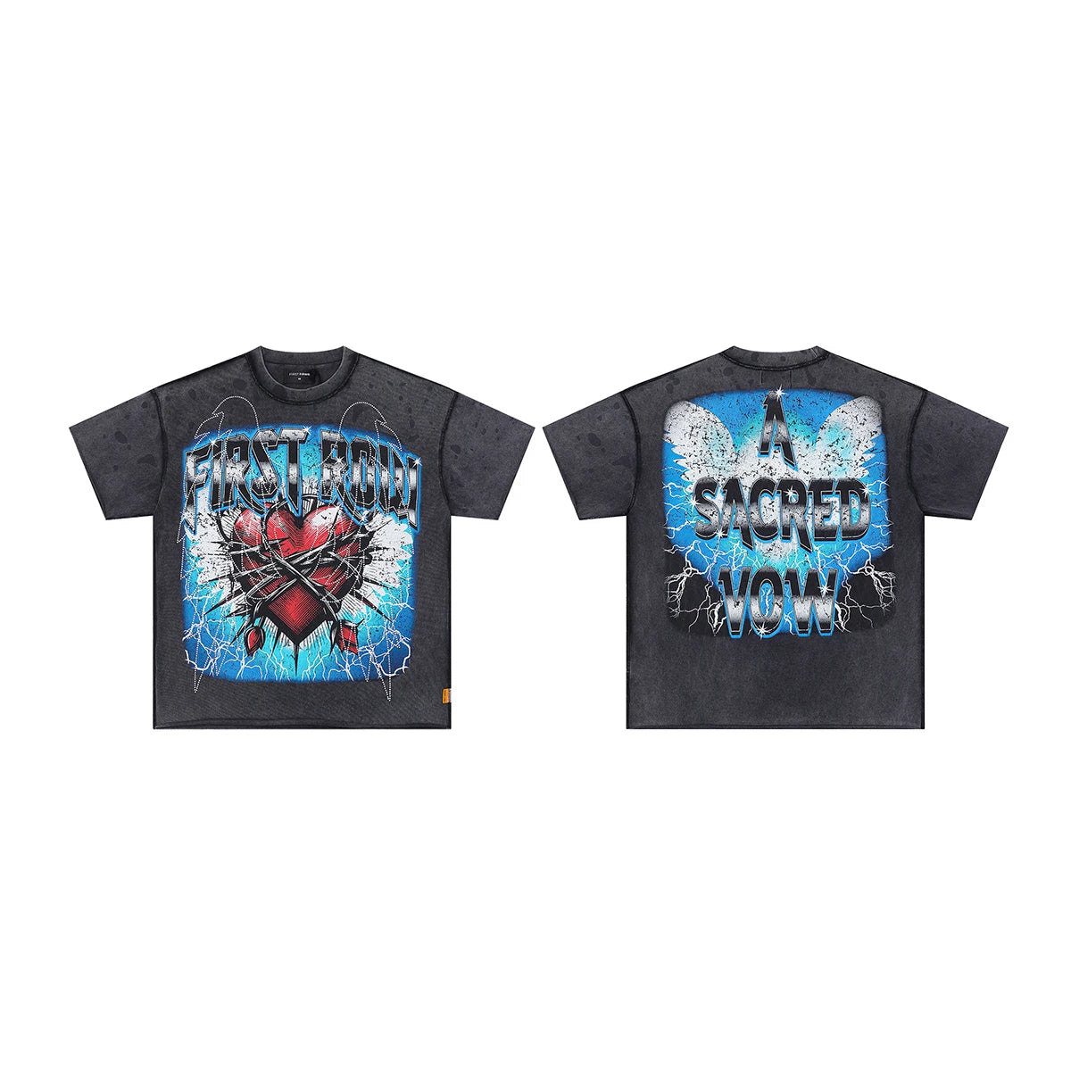 Streetwear Vintage Washed Diamond Cropped Tee for Men Crew Neck Short Sleeve Loose Cotton Rhineston Tshirts Oversized