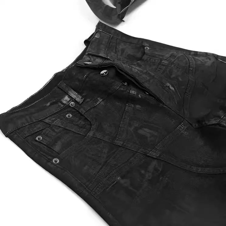 High Street Brush Wax Pentagram Washed Casual Jeans Men Women Fashion Pants Male Trousers Men's Clothing