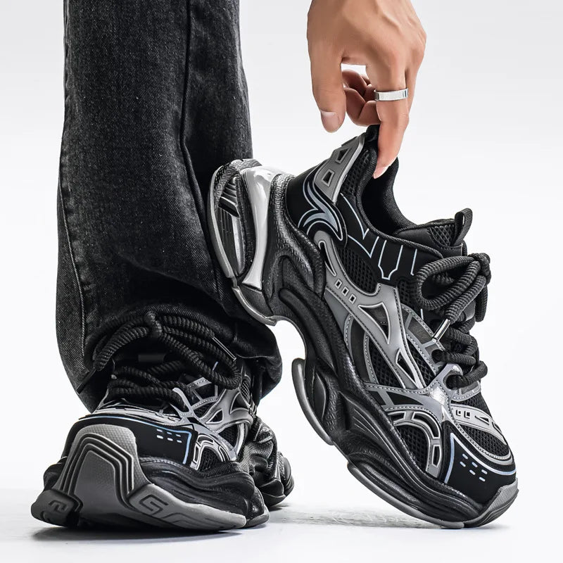 Men's Black Samurai Shoes Soft Bottom Anti-Slip Sports Running Casual Travel Heightening Dad Trendy Shoes Comfortable Breathable