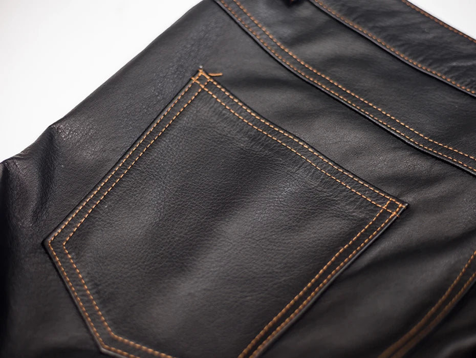 Genuine Real cow leather pant Men's motorcycle leather trousers кожаные штаны leather pants for men pantalon cuir homme