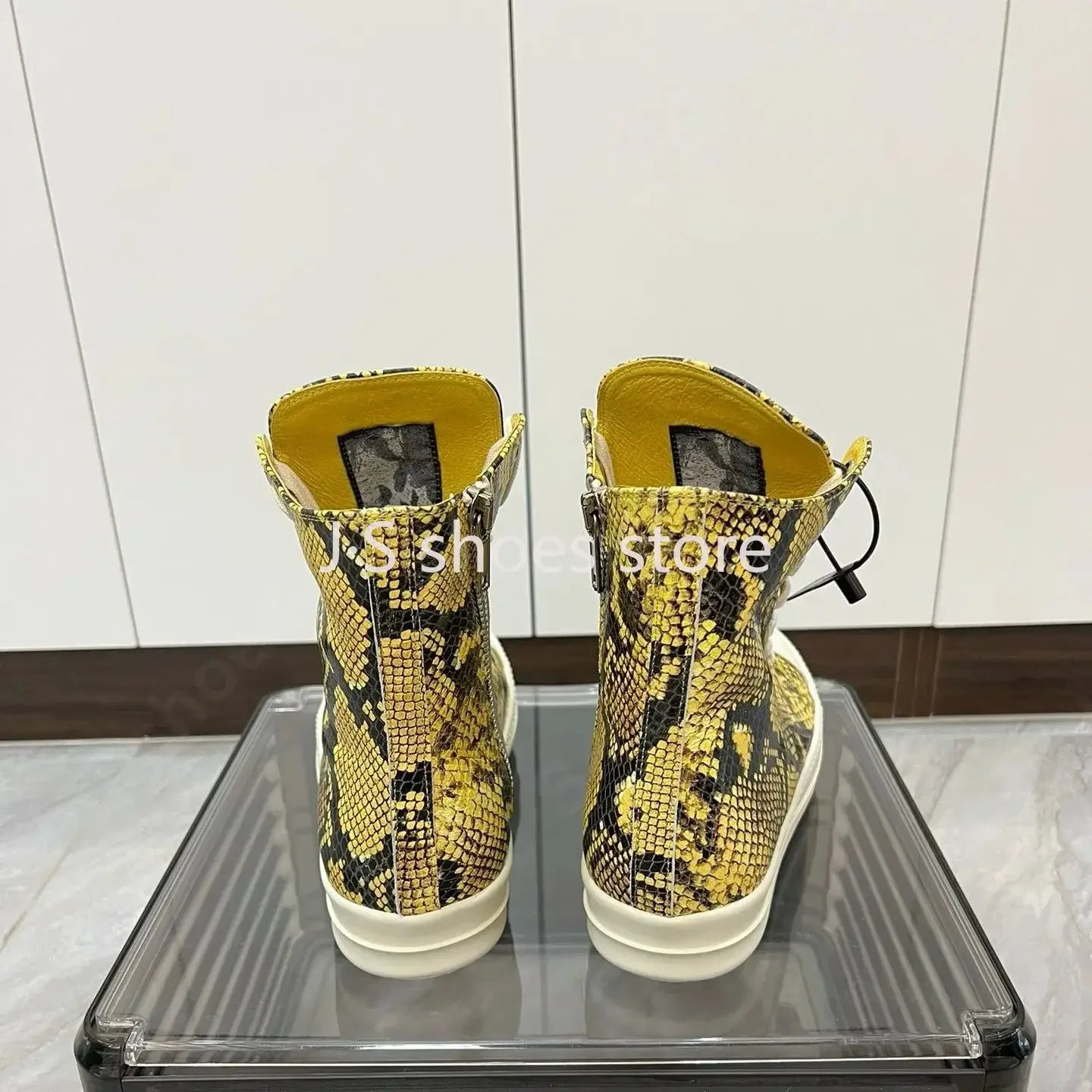 R-o Men Sneaker Yellow Boa Leather High Top Shoe Lace Up Women Casual Shoes Boots Zipper Sneakers Yellow Cowhide Ankle Boot