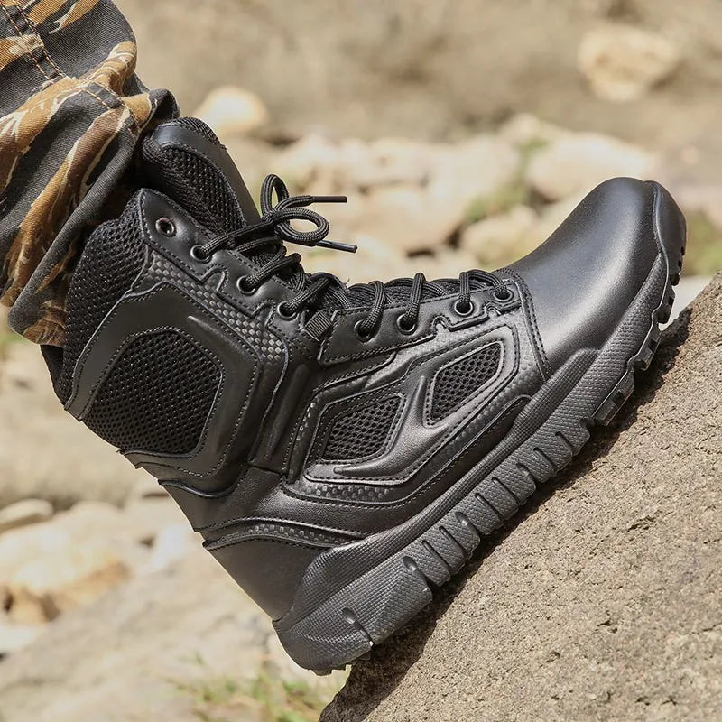 Mens Boot Genuine Leather Vintage Lace Up Waterproof Safety Shoes Black Desert Combat Tactical Ankle Boots Men