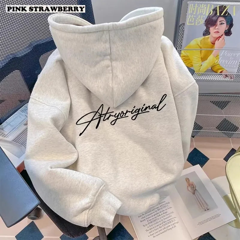 White-gray letter printed hooded sweatshirt for men and women, 25 autumn-winter new fashion loose casual Y2K top men's tracksuit