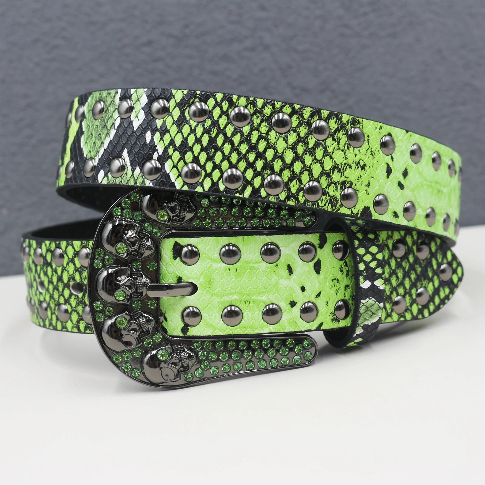 Snake pattern rivet skull Women's Belt Large size  Men Belt Punk Hip Hop Rock Style Subculture Y2K  Belt for Men and Women