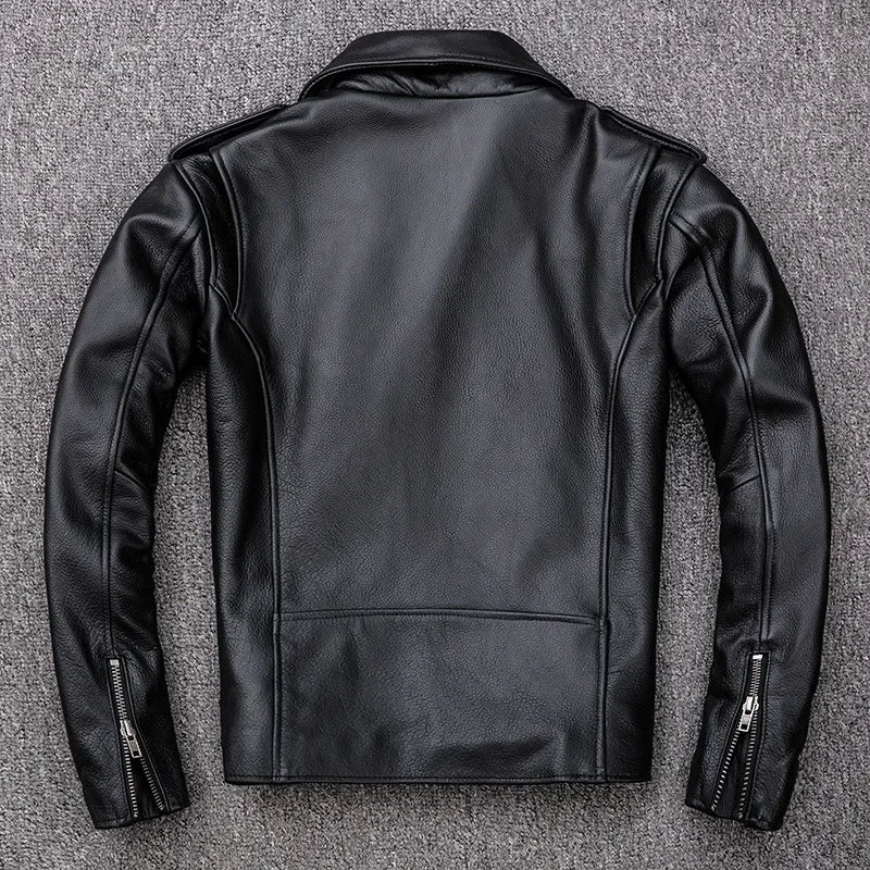 2024 New Spring Classical Motorcycle oblique zipper Jackets Men Leather Jacket Natural Calf Skin Thick Slim Cowhide Moto Jacket