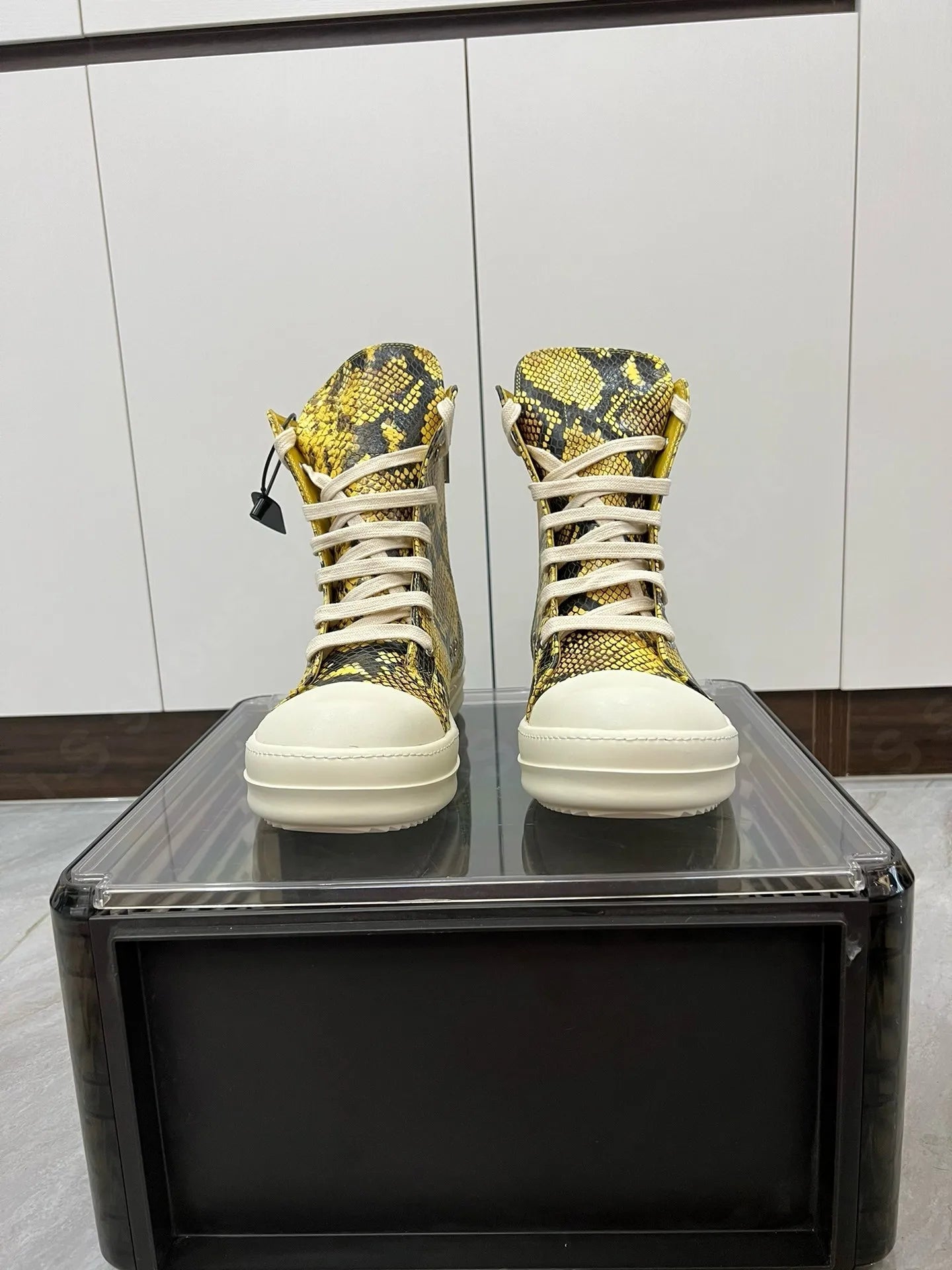 R-o Men Sneaker Yellow Boa Leather High Top Shoe Lace Up Women Casual Shoes Boots Zipper Sneakers Yellow Cowhide Ankle Boot