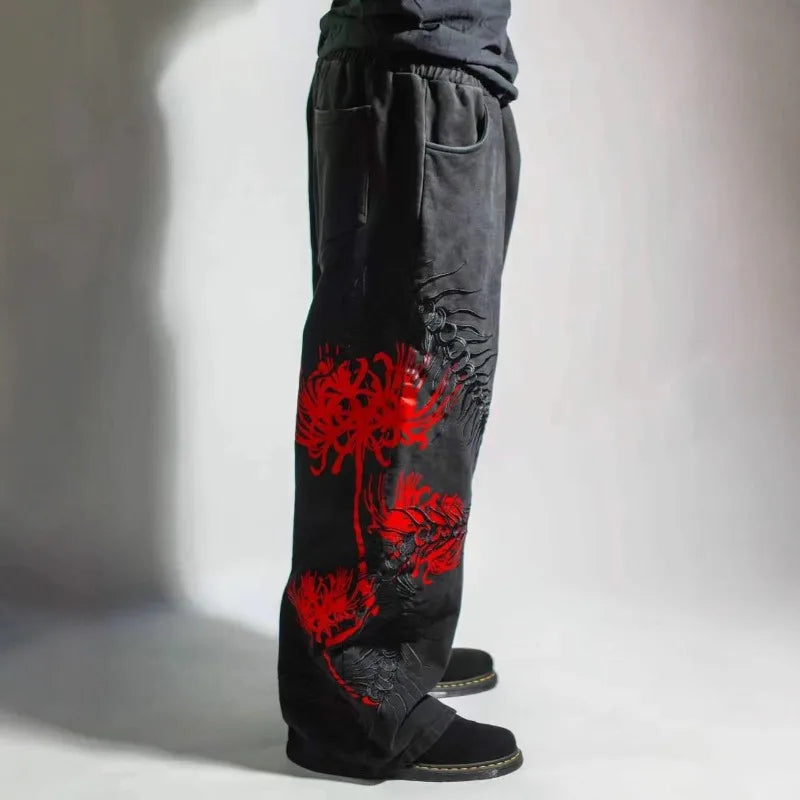 American street straight trousers high street washed distressed straight trousers for couples fashionable casual sports trousers