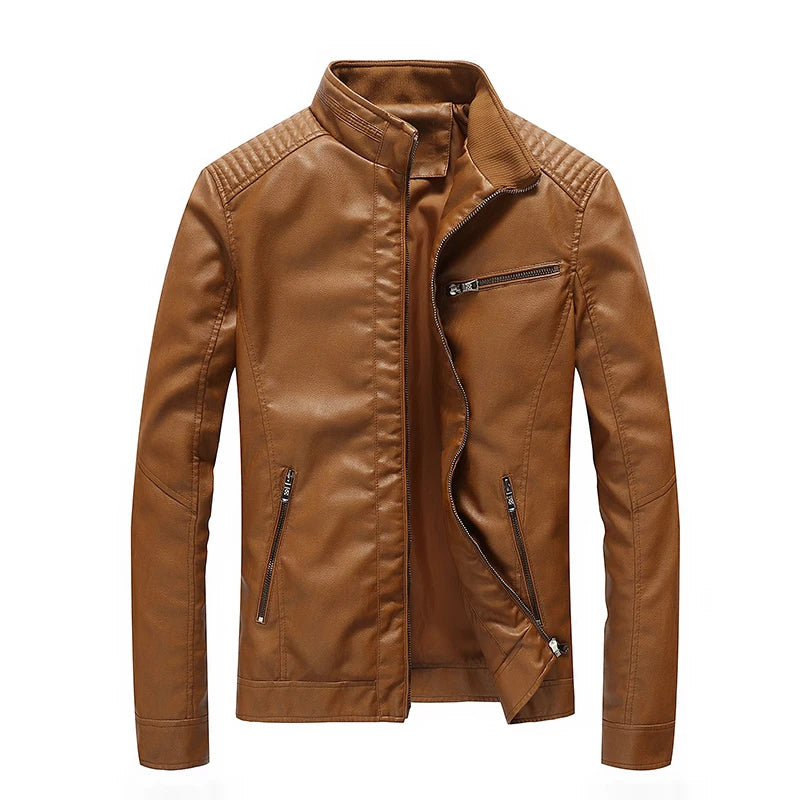 New Spring Men's Leather Jackets Stand Collar Motorcycle Pu Casual Slim Fit Coat Outwear Drop Shipping ABZ174
