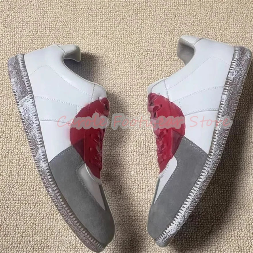 Fashion Mixed Color Graffiti Lace-Up Sneakers for Men Handmade Genuine Leather Shallow Sport Shoes Male Leisure Shoes