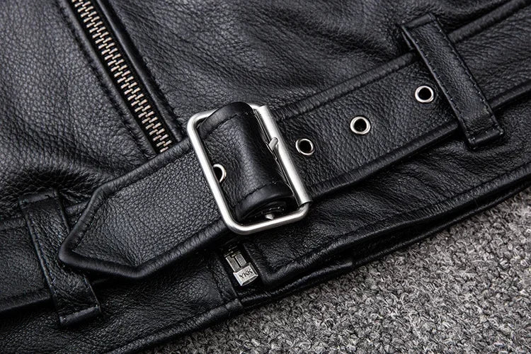 2024 New Spring Classical Motorcycle oblique zipper Jackets Men Leather Jacket Natural Calf Skin Thick Slim Cowhide Moto Jacket