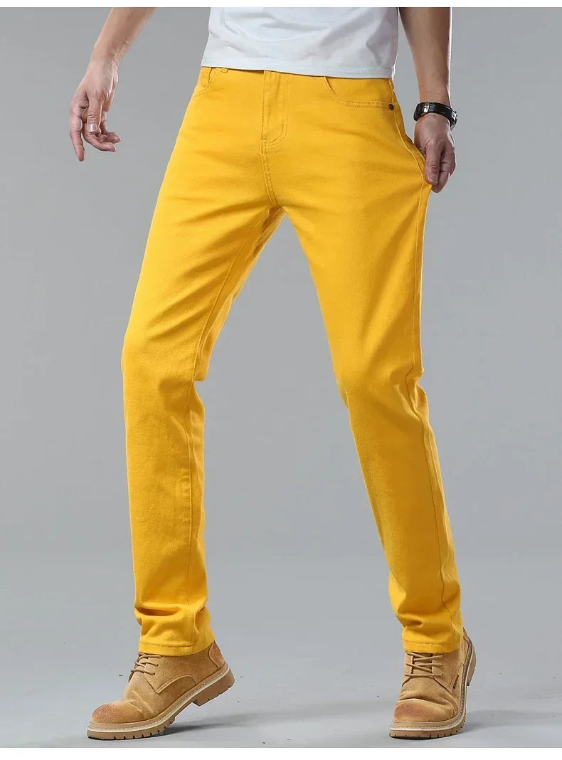 98% Cotton 4 Colors Stretchy Jeans Men's Mid-waist Straight Pencil Denim Trousers Brand Clothing Personality Fashion Male Pants